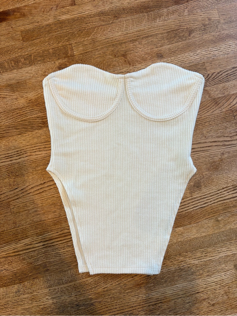 Fashion Nova Cream Strapless Ribbed Bustier Tank